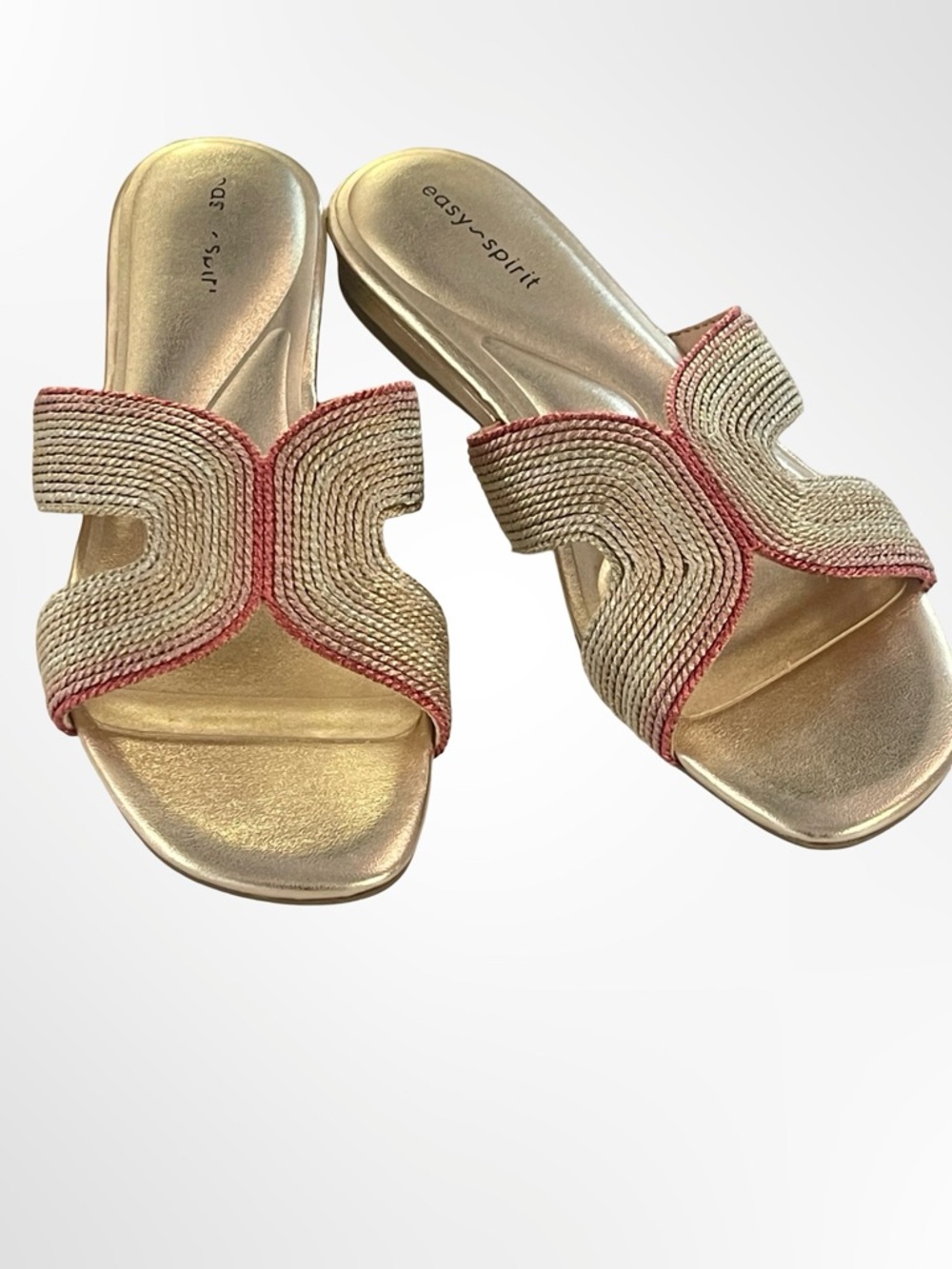 Easy Spirit Metallic Gold Slide Sandals with Braided Straps